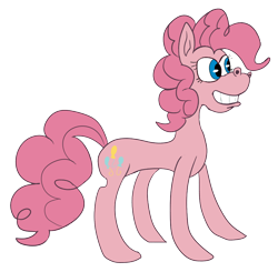 Size: 872x856 | Tagged: safe, artist:jbond, imported from derpibooru, pinkie pie, earth pony, pony, anatomically incorrect, cuphead, female, mare, parody, rubber hose animation, simple background, smiling, solo, style emulation, transparent background, wtf