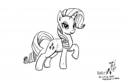 Size: 2007x1338 | Tagged: safe, artist:digiral, imported from derpibooru, rarity, pony, unicorn, 2016, female, mare, monochrome, raised hoof