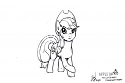 Size: 2000x1333 | Tagged: safe, artist:digiral, imported from derpibooru, applejack, earth pony, pony, 2016, applejack's hat, cowboy hat, female, hat, mare, monochrome, solo