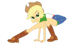 Size: 2815x1754 | Tagged: safe, artist:gmaplay, imported from derpibooru, applejack, human, equestria girls, clothes, green underwear, helping twilight win the crown, simple background, solo, transparent background, underwear