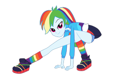 Size: 2815x1754 | Tagged: safe, artist:gmaplay, imported from derpibooru, rainbow dash, human, equestria girls, blue underwear, clothes, female, helping twilight win the crown, high res, lidded eyes, looking at you, rainbow socks, simple background, smiling, smiling at you, socks, solo, striped socks, transparent background, underwear