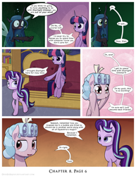 Size: 1200x1552 | Tagged: safe, artist:deusexequus, imported from derpibooru, cozy glow, queen chrysalis, starlight glimmer, twilight sparkle, alicorn, changeling, changeling queen, pony, unicorn, comic:fix, comic, female, filly, foal, sitting, speech bubble, twilight sparkle (alicorn)