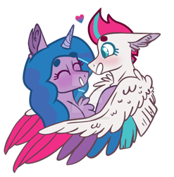 Size: 1280x1293 | Tagged: safe, artist:hate-love12, imported from derpibooru, izzy moonbow, zipp storm, pegasus, pony, colored wings, female, g5, izzyzipp, lesbian, multicolored wings, obtrusive watermark, shipping, simple background, transparent background, watermark, wings