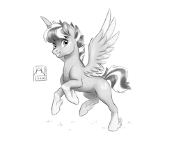 Size: 2674x2160 | Tagged: safe, artist:bluefeathercat, imported from derpibooru, oc, oc only, pegasus, pony, feathered fetlocks, freckles, grayscale, looking at you, monochrome, simple background, solo, white background