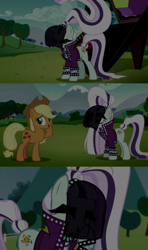 Size: 1280x2160 | Tagged: safe, edit, edited screencap, editor:jerryakiraclassics19, imported from twibooru, screencap, applejack, coloratura, earth pony, pony, the mane attraction, '90s, clothes, countess coloratura, cowboy hat, female, hat, image, mane flip, mare, png, stetson