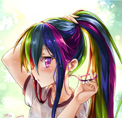 Size: 800x773 | Tagged: safe, artist:cz, imported from derpibooru, rainbow dash, human, alternate hairstyle, anime style, humanized, ponytail, solo