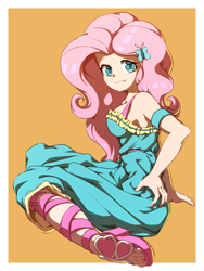 Size: 2250x3000 | Tagged: safe, artist:rockset, imported from ponybooru, fluttershy, equestria girls, cute, feet, female, looking at you, sandals, shyabetes, smiling, solo