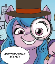 Size: 1237x1417 | Tagged: safe, edit, idw, imported from derpibooru, izzy moonbow, pony, unicorn, spoiler:comic, spoiler:g5comic, g5, my little pony: a new generation, professor layton