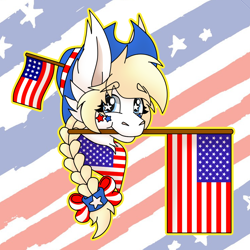 Size: 1100x1100 | Tagged: safe, artist:thatstarspangledpony, imported from derpibooru, oc, oc:star spangle, pegasus, pony, braid, braided ponytail, female, flag, g5, hat, mare, mouth hold, nation ponies, patriotic, ponified, stars, united states