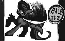 Size: 3008x1888 | Tagged: safe, artist:solid shrimp, imported from derpibooru, octavia melody, earth pony, pony, /mlp/ tf2 general, grayscale, katana, monochrome, solo, sword, team fortress 2, weapon