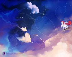 Size: 2512x2012 | Tagged: dead source, safe, artist:antiander, imported from derpibooru, pegasus, pony, cloud, night, on a cloud, solo, standing on a cloud, stars, swirls