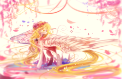 Size: 3000x1941 | Tagged: safe, artist:aquagalaxy, imported from derpibooru, pegasus, pony, digital art, feathered wings, flower, flower in hair, large wings, petals, simple background, sketch, solo, white background, wings