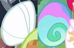 Size: 1897x1237 | Tagged: safe, edit, edited screencap, imported from derpibooru, screencap, granny smith, princess celestia, alicorn, earth pony, pony, between dark and dawn, brotherhooves social, coincidence i think not, comparison, elderly, female, mare, tail, tail bun