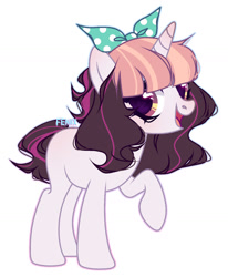 Size: 1280x1554 | Tagged: safe, artist:fenix-artist, imported from derpibooru, oc, oc only, pony, unicorn, bow, female, hair bow, horn, mare, raised hoof, simple background, smiling, solo, unicorn oc, white background