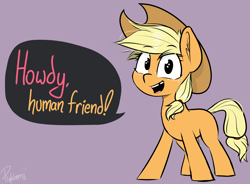 Size: 2252x1655 | Tagged: safe, artist:pinkberry, imported from derpibooru, applejack, earth pony, pony, blank flank, colored sketch, cowboy hat, cute, female, filly, filly applejack, foal, freckles, hat, jackabetes, looking at you, open mouth, open smile, smiling, smiling at you, solo, speech, speech bubble, stetson, talking, talking to viewer, tooth gap, young, younger