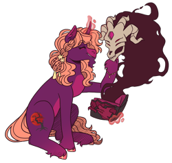 Size: 2100x2000 | Tagged: safe, artist:kikirdcz, imported from derpibooru, fhtng th§ ¿nsp§kbl, oc, oc:crimson moon, demon, pony, unicorn, them's fightin' herds, book, duo, simple background, transparent background, unicornomicon