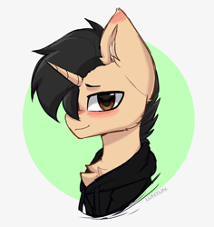 Size: 2040x2160 | Tagged: safe, artist:lunylin, imported from derpibooru, oc, oc only, oc:mihana, pony, unicorn, blushing, bust, cheek fluff, chest fluff, ear fluff, hair over one eye, high res, portrait, signature, solo