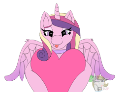 Size: 1600x1200 | Tagged: safe, artist:gray star, derpibooru exclusive, imported from derpibooru, princess cadance, alicorn, :p, collar, heart, looking at you, simple background, solo, spread wings, tongue out, transparent background, wings