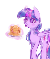 Size: 768x900 | Tagged: safe, artist:itsmebrizy, imported from derpibooru, twilight sparkle, alicorn, pony, :p, cute, female, food, glowing, glowing horn, horn, mare, pancakes, simple background, solo, tongue out, transparent background, twiabetes, twilight sparkle (alicorn)