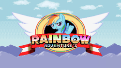 Size: 2560x1440 | Tagged: safe, artist:tarkan809, imported from derpibooru, rainbow dash, pegasus, pony, creepypasta, female, mare, parody, rainbow adventures, smiling, sonic the hedgehog (series), spread wings, title card, wings, youtube link