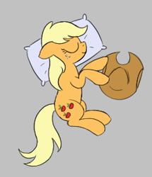 Size: 257x299 | Tagged: safe, artist:somethingatall, imported from derpibooru, applejack, earth pony, pony, aggie.io, applejack's hat, cowboy hat, cute, eyes closed, female, floppy ears, freckles, gray background, hat, jackabetes, lowres, lying down, mare, on side, pillow, simple background, sleeping, solo