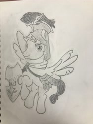 Size: 3024x4032 | Tagged: safe, artist:mlpfantealmintmoonrise, imported from derpibooru, flash magnus, pegasus, drawing, g4, male, netitus, pencil drawing, photo, shield, sketch, solo, stallion, traditional art