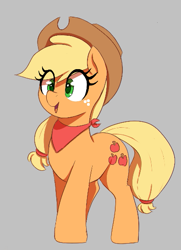 Size: 395x546 | Tagged: safe, artist:thebatfang, imported from derpibooru, applejack, earth pony, pony, aggie.io, applejack's hat, cowboy hat, cute, female, freckles, gray background, hat, jackabetes, mare, neckerchief, open mouth, red bandana, simple background, smiling, solo