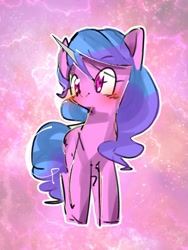 Size: 768x1024 | Tagged: safe, artist:pnpn_721, imported from derpibooru, izzy moonbow, pony, unicorn, abstract background, blushing, cute, female, g5, izzybetes, mare, solo