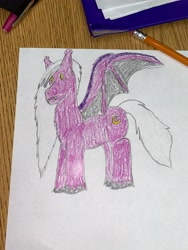 Size: 3024x4032 | Tagged: safe, artist:volk204, imported from derpibooru, oc, oc only, oc:moonlight bliss, bat pony, pony, solo, traditional art