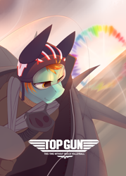 Size: 2000x2800 | Tagged: safe, artist:chapaevv, imported from derpibooru, lightning dust, female, jet, jet fighter, maverick, movie poster, ocean, patreon, patreon reward, plane, poster parody, solo, sonic rainboom, top gun, top gun: maverick, water