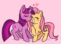 Size: 1011x740 | Tagged: safe, artist:mangozone, imported from derpibooru, fluttershy, twilight sparkle, pegasus, pony, unicorn, blushing, eyes closed, female, heart, kissing, lesbian, shipping, simple background, smiling, twishy, unicorn twilight