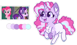 Size: 2736x1619 | Tagged: safe, artist:moccabliss, imported from derpibooru, pinkie pie, starlight glimmer, oc, pony, female, filly, foal, magical lesbian spawn, offspring, parent:pinkie pie, parent:starlight glimmer, simple background, transparent background