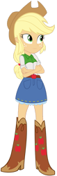 Size: 341x1034 | Tagged: safe, imported from twibooru, applejack, equestria girls, belt, boots, clothes, cowboy boots, cowboy hat, cutie mark, cutie mark on clothes, hat, high heel boots, image, png, shirt, shoes, simple background, skirt, solo, transparent background
