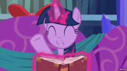 Size: 1280x720 | Tagged: safe, imported from derpibooru, screencap, twilight sparkle, alicorn, pony, a hearth's warming tail, season 6, ^^, animated, book, cute, eyes closed, female, gif, gifs.com, imitation, library, magic, mare, open mouth, open smile, smiling, solo, telekinesis, twiabetes, twilight sparkle (alicorn), twilight's castle, twilight's castle library