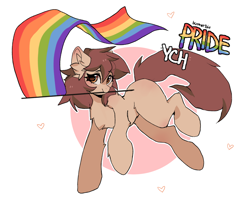 Size: 1836x1500 | Tagged: safe, artist:butterbit, imported from derpibooru, oc, alicorn, earth pony, pegasus, pony, unicorn, commission, cute, flag, gay pride, pride, running, solo, your character here