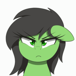 Size: 600x600 | Tagged: safe, artist:thebatfang, imported from derpibooru, oc, oc only, oc:filly anon, earth pony, pony, angry, animated, blushing, cute, female, filly, floppy ears, foal, gif, madorable, open mouth, puffy cheeks, reaction image, simple background, solo, white background