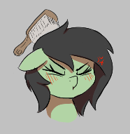 Size: 186x191 | Tagged: safe, artist:thebatfang, imported from derpibooru, oc, oc only, oc:filly anon, pony, aggie.io, angry, blushing, brush, brushing, bust, cross-popping veins, cute, eyes closed, female, filly, floppy ears, foal, gray background, hairbrush, lowres, madorable, simple background, solo, unamused