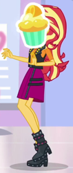 Size: 209x495 | Tagged: safe, imported from derpibooru, screencap, sunset shimmer, human, do it for the ponygram!, equestria girls, equestria girls series, spoiler:eqg series (season 2), cropped, cupcake, female, food, orange creamsicle cupcake, solo