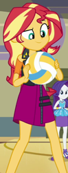 Size: 280x707 | Tagged: safe, imported from derpibooru, screencap, rarity, sunset shimmer, human, do it for the ponygram!, equestria girls, equestria girls series, spoiler:eqg series (season 2), cropped, rarity peplum dress, sports, volleyball