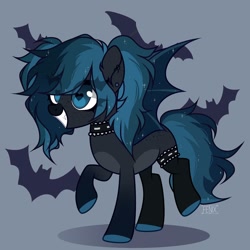 Size: 1080x1080 | Tagged: safe, artist:fenix-artist, imported from derpibooru, oc, oc only, bat, bat pony, pony, bat pony oc, bat wings, colored hooves, gray background, grin, heart eyes, simple background, smiling, solo, wingding eyes, wings