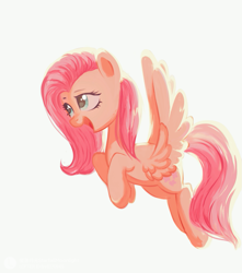 Size: 1059x1200 | Tagged: safe, artist:starfallmoonlight, imported from derpibooru, fluttershy, pegasus, pony, female, flying, mare, open mouth, simple background, solo, spread wings, white background, wings