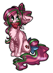 Size: 462x636 | Tagged: safe, artist:tay-niko-yanuciq, imported from derpibooru, oc, oc only, earth pony, pony, bow, chest fluff, earth pony oc, food, hair bow, simple background, tail, tail bow, transparent background, watermelon