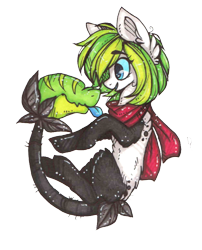 Size: 622x768 | Tagged: safe, artist:tay-niko-yanuciq, imported from derpibooru, oc, oc only, original species, plant pony, pony, :p, augmented, augmented tail, clothes, ear fluff, plant, scarf, simple background, smiling, tail, tongue out, transparent background