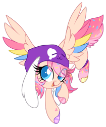 Size: 939x1117 | Tagged: safe, artist:lupulrafinat, imported from derpibooru, oc, oc only, pegasus, pony, eyelashes, flying, hat, hoof polish, pegasus oc, simple background, smiling, solo, transparent background