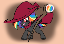 Size: 2388x1668 | Tagged: safe, artist:php156, imported from derpibooru, oc, oc:rainbow sage, earth pony, pony, colt, earth pony mage, earth pony oc, foal, magic staff, male, multicolored hair, rainbow hair