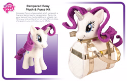 Size: 2500x1618 | Tagged: safe, imported from derpibooru, rarity, pony, unicorn, g4, logo, merchandise, my little pony logo, pampered pony, photo, plushie, purse, text, toy