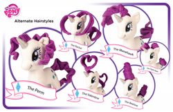 Size: 2500x1618 | Tagged: safe, imported from derpibooru, rarity, pony, unicorn, alternate hairstyle, beehive hairdo, bun, concept art, g4, hairstyle, merchandise, mohawk, my little pony logo, official, pampered pony, perm, photo, plushie, solo, toy, updo