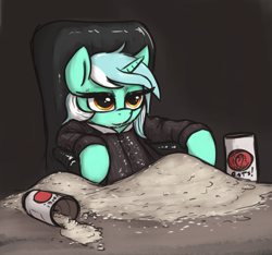 Size: 2634x2466 | Tagged: safe, artist:t72b, imported from derpibooru, lyra heartstrings, pony, unicorn, chair, clothes, expensive imported oats, female, food, herbivore, high res, l.u.l.s., mare, meme, oats, ponified, ponified scene, scarface, scene interpretation, sitting, solo, suit, that pony sure does love oats, tony montana