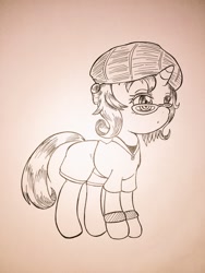 Size: 1536x2048 | Tagged: safe, artist:auntie_grub, imported from derpibooru, rarity, unicorn, clothes, female, glasses, hat, horn, mare, solo, traditional art