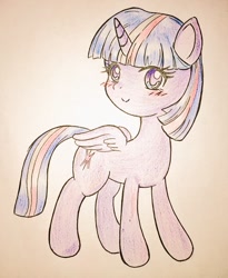 Size: 838x1024 | Tagged: safe, artist:auntie_grub, imported from derpibooru, twilight sparkle, alicorn, pony, female, horn, mare, smiling, solo, traditional art, twilight sparkle (alicorn), wings